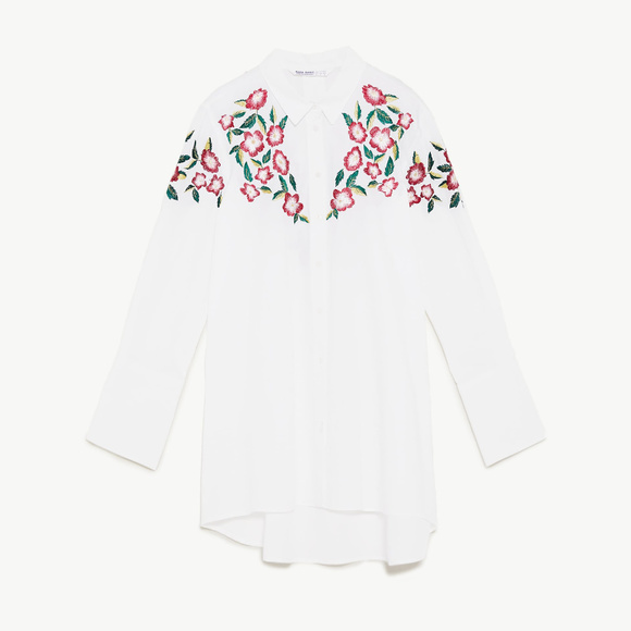 ZARA Shirt with embroidered flowers, NWT, Sz S - Picture 1 of 5